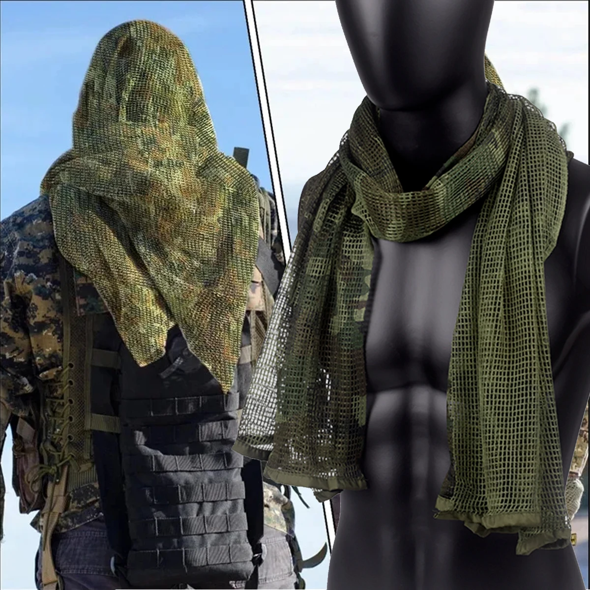 

Outdoor Tactical Camouflage Netting Mesh Net Camo Scarf Sports Hunting Shooting Wild Photography Sniper Camo Mesh Hiking Scarves