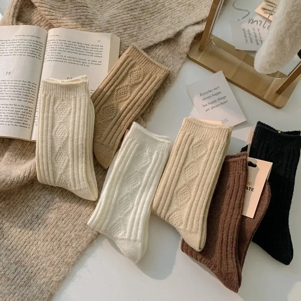 

Casual Winter Warm Imitation Cashmere Socks Thermal Solid Color Mid-calf Socks Thicken Breathable Women Pile Socks