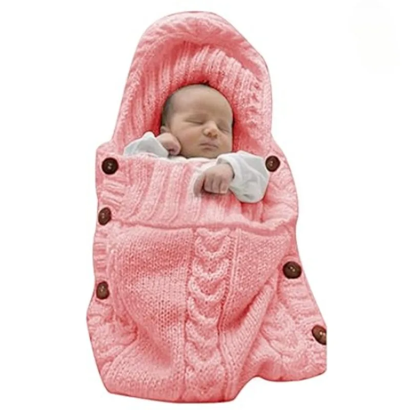 

Infant Knitted Sleeping Bag - Button Front Baby Sleep Sack for Cold Weather - Cozy Stroller Wrap for Newborns Saco de dormir