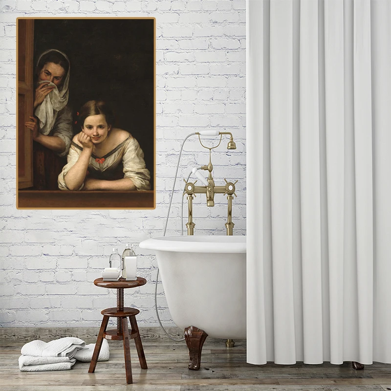1 peça de Decoração Divertida Abstrata para Banheiro e Casa, Pôster de Parede Sem Moldura com Menina Mona Lisa Excêntrica com Pérolas para Decoração d