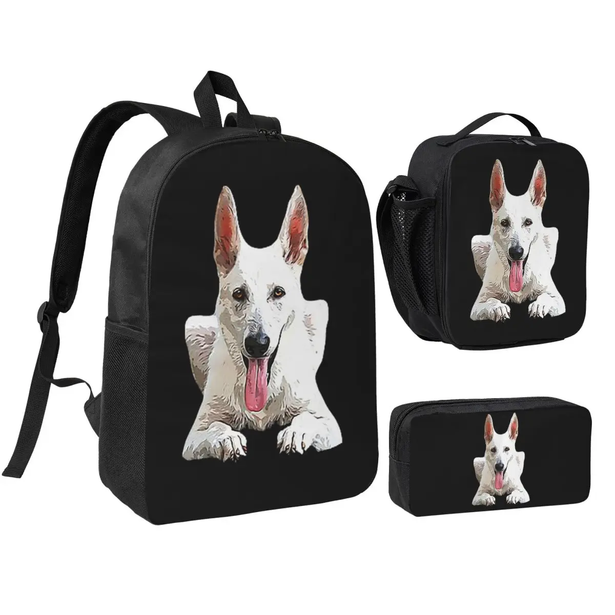 

White Swiss Shepherd White German Shepherd Backpack Student BookBag School Bag Shoulder Bags 3ps Insulated Lunch Bag Pencil Case