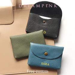 Custom Letters Small Card Holder Luxury Personalized Name Logo Genuine  Leather Mini Women Wallet DIY Gift Cowhide Coins Pouch