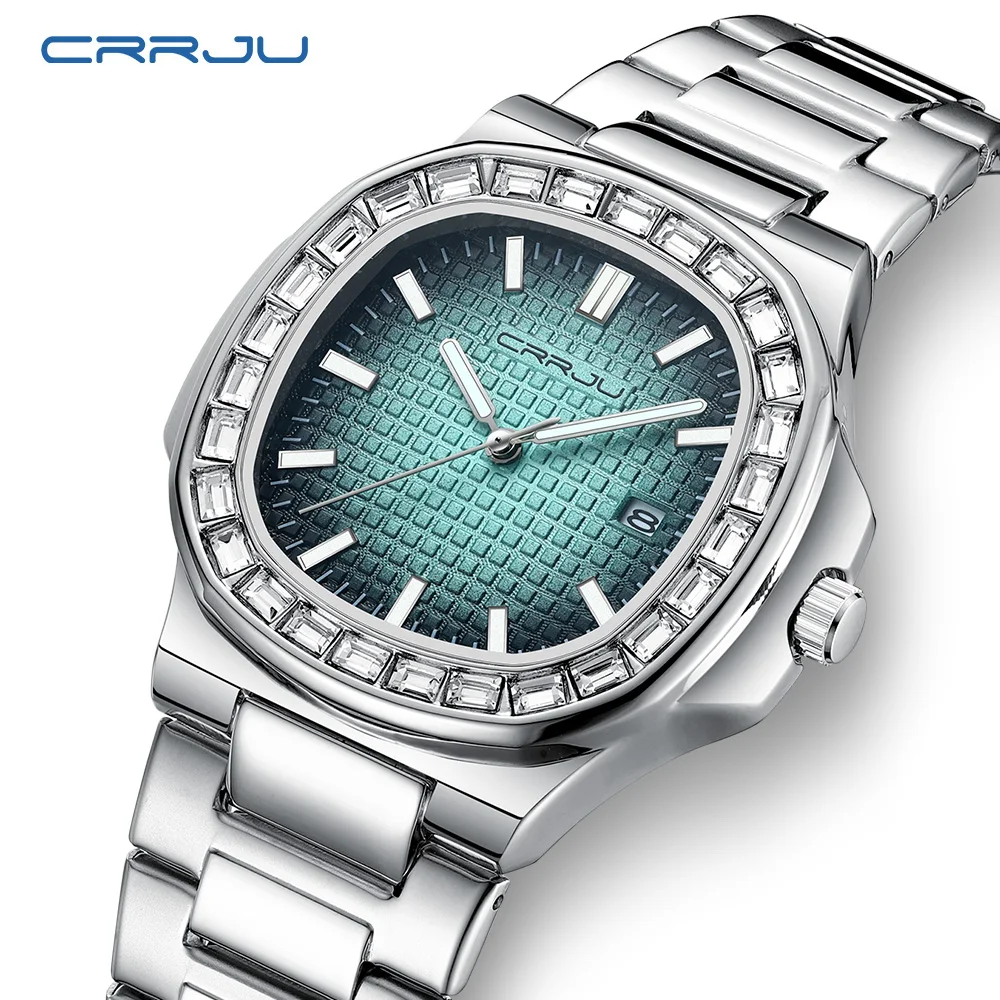 CRRJU Luxury Watch Business Waterproof Male Clock Luminous Date Stainless Steel Square Quartz Men Watch reloj hombre