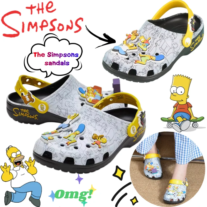Sandálias criativas de alta moda com estampa de anime dos Simpsons (Homer, Marge, Bart), unissex, versáteis, macias, antiderrapantes e com ponta fechada.