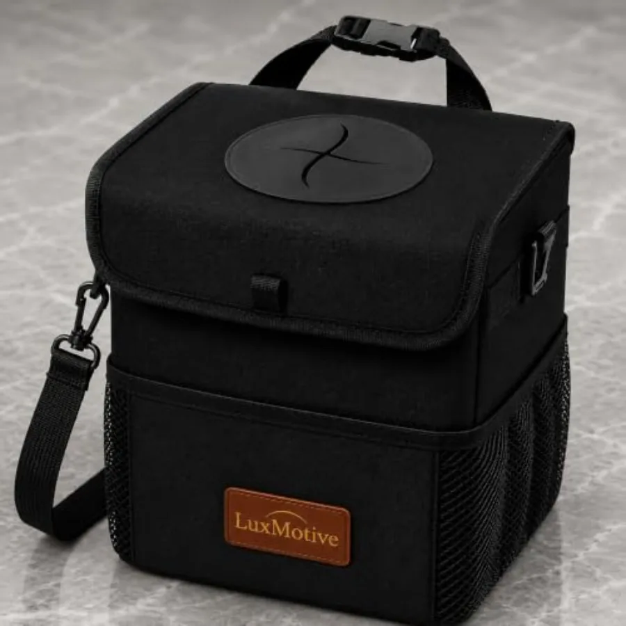 

Car Trash Can Premium 3-Gallon Waterproof with Lid, Foldable Leakproof Auto Garbage Bin Organizer with Adjustable Strap, Reflec