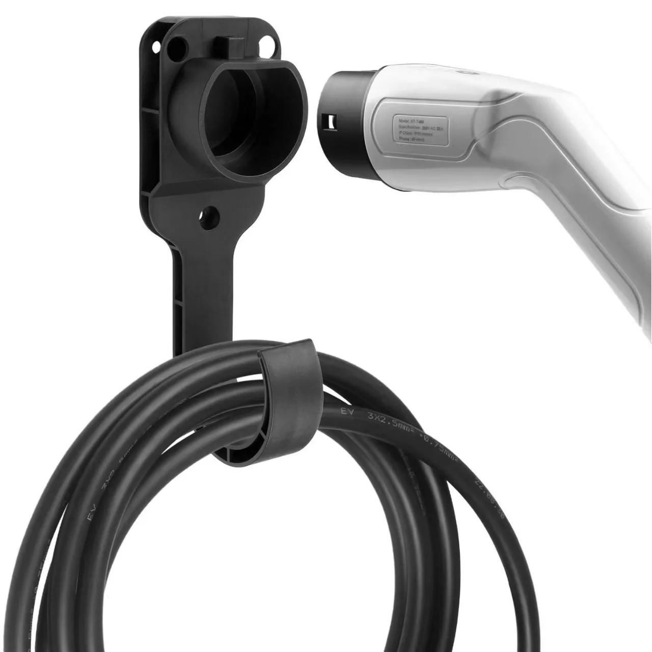 EV Charger Wall Mount Holder, Sturdy Steel EV Charging Bracket Cable Hook for EU US Type2/1 EV Charging Cable Organizer Rack