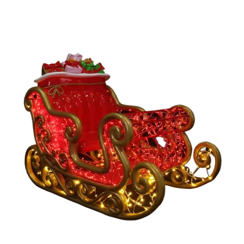 Life Size Christmas Fiberglass Christmas Sleigh with Light Emitting Diode Lights for Indoor and Outdoor Christmas Decorations