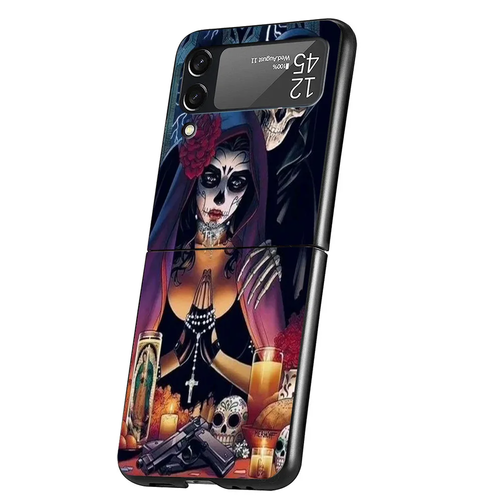 Catrina Beautiful Rose Girl Skull Case Phone Cover for Samsung Galaxy Z Flip 6 5 4 3 5G ZFlip6 ZFlip5 ZFlip4 ZFlip3 Black Hard T image 4