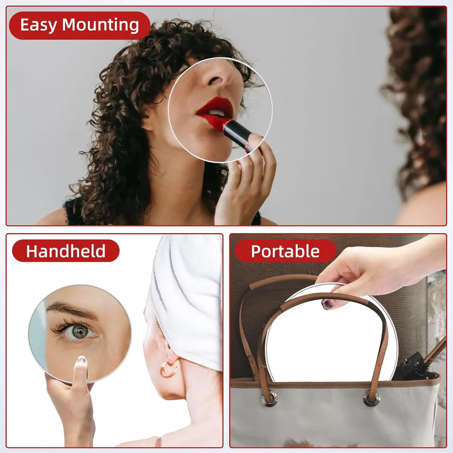 40X Magnifying Mirror with 3 Suction Cups, Magnified Makeup Mirror and Tweezers Set, Portable 6inch Travel Makeup Mirror view 3