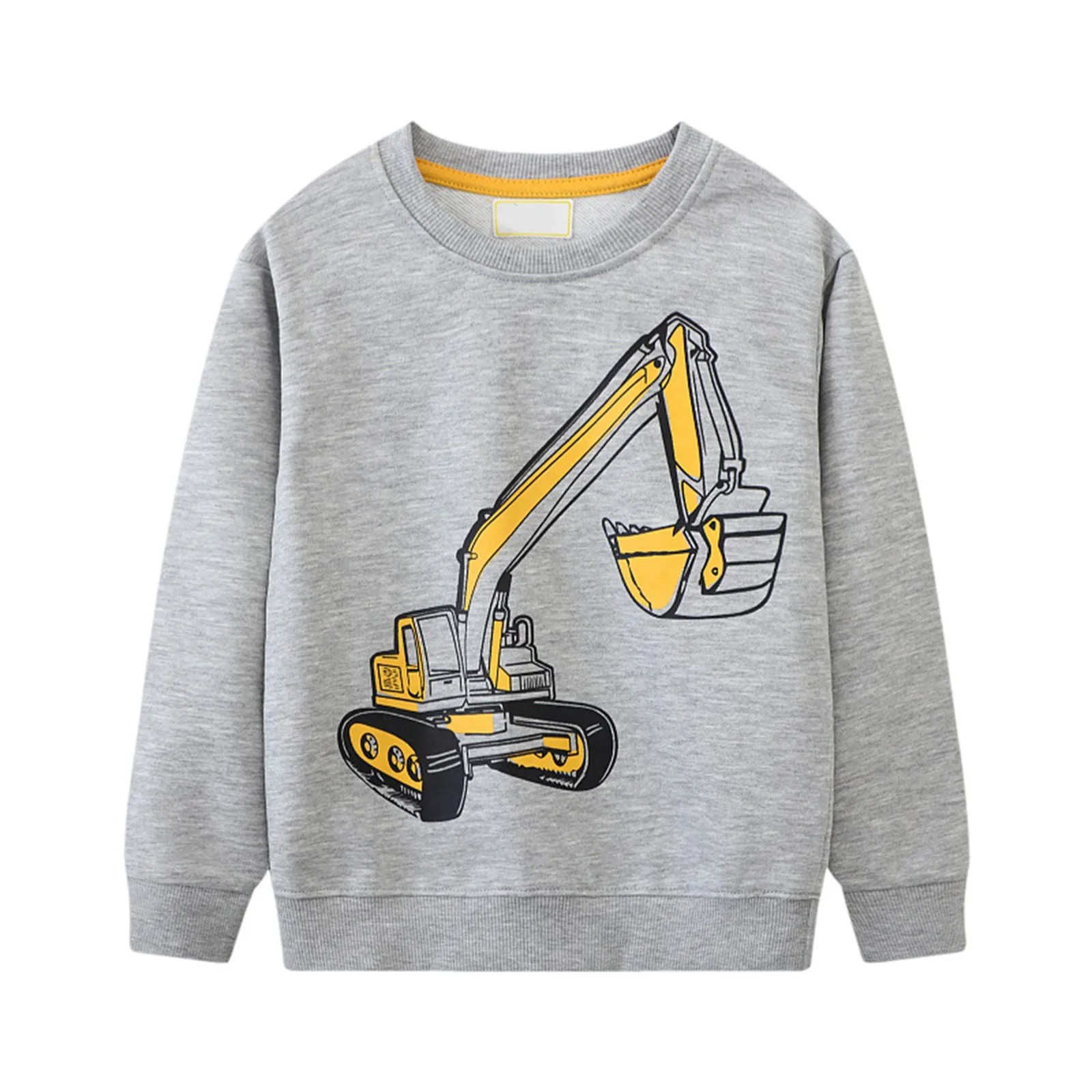 

Boys Autumn And Spring Sweatshirt Comfortable Long Sleeve Round Neck Excavator Printed Pullover Fashion Casual Toddlers Clothes