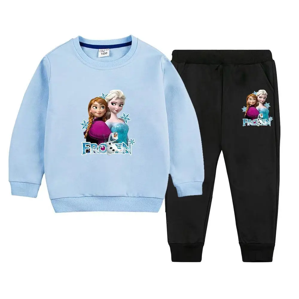 

Autumn Baby Girls Clothes Set Children Disney Elsa Printed Sweatshirts And Pants 2pcs Suit Sweet Kid Top Bottom Tracksuits
