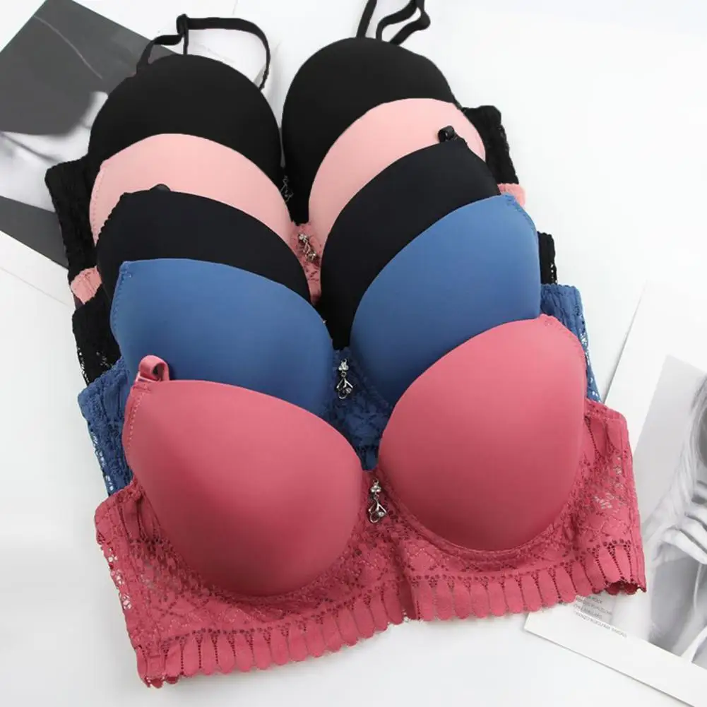 Plus Size Bra Women's Lace Trim Push-up Bra with Adjustable Panties Straps Prevents Sagging Lady Daily Office Party Underwear