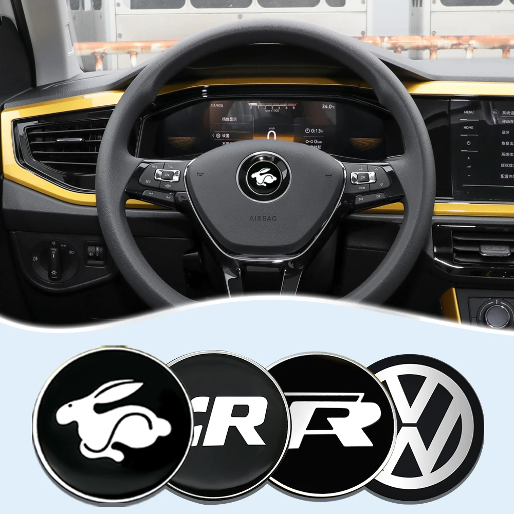 45mm/50mm Car Steering Wheel Logo Sticker Decoration For Volkswagen VW R GTl Golf 5 mk7 Caddy Passat b6 Tiguan Polo Accessories