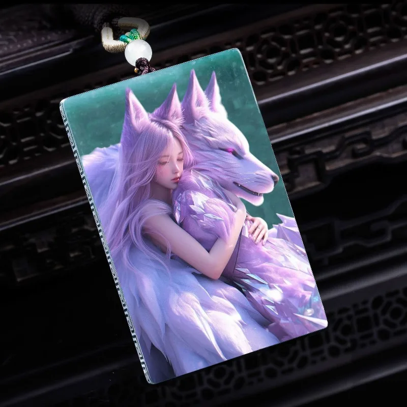 Natural A-grade jade Nine Tailed Fox Fairy exquisite ultra clear spray painted high ice jade pendant Magnetic field protection