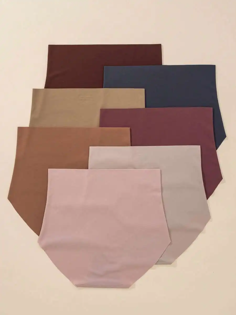 

7pcs Women High Waist Seamless Bikini Panties Solid Color Underwear