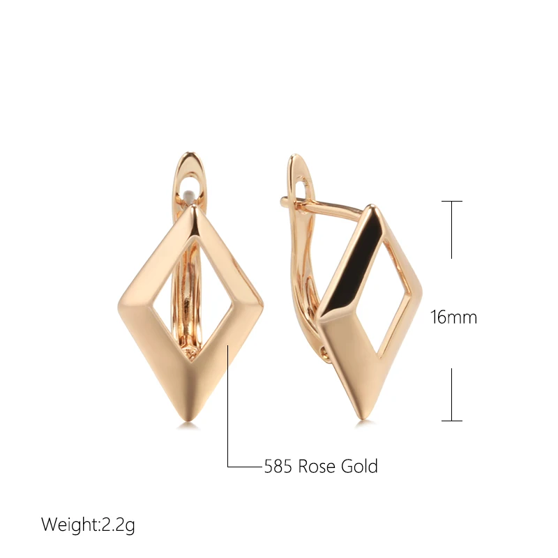Kinel Hot Glossy Dangle Earrings 585 Rose Gold Color Simple Hollow Rhombus Earrings For Women High Quality Daily Fine Jewelry
