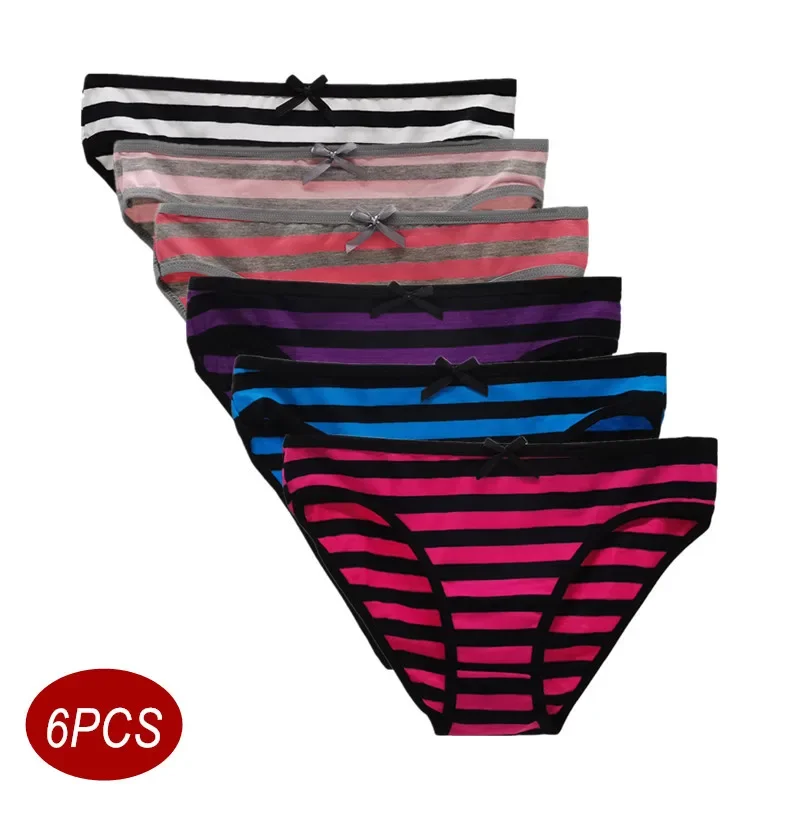 6 Teile/satz Gestreiften Baumwolle Höschen Frauen Hohe Qualität Sexy Mittlere Taille Slips Weibliche Weiche Unterwäsche Plus Größe M/L/XL