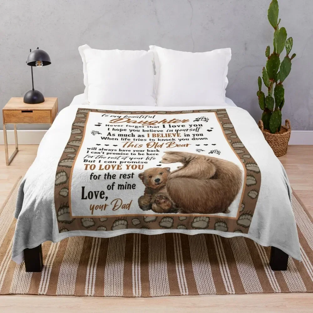 Daughter From Dad Blanket This Old Bear Will Always Have Your Back Themed Design Throw Blanket decorative Furry Blankets