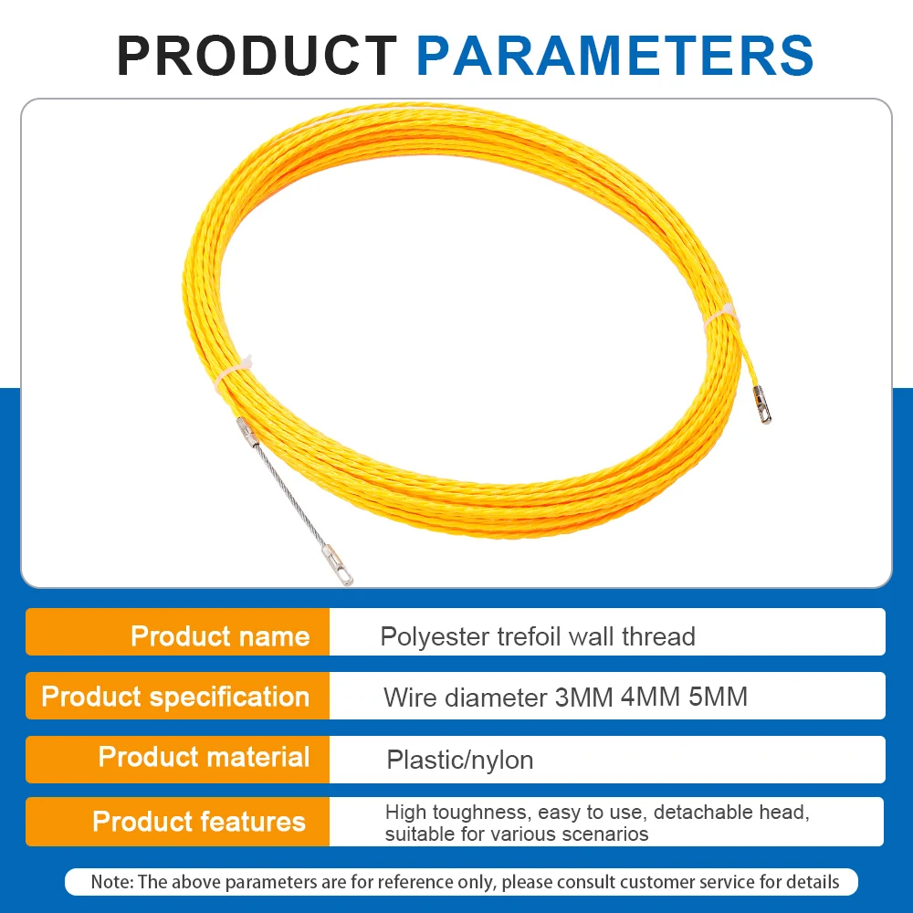 Fish Tape Fiberglass 3mm 10/15/20/30/40/50M Wire Pulling Rodder‑Electrician Conduit Cable Wiring Guide Puller Accessory Tool