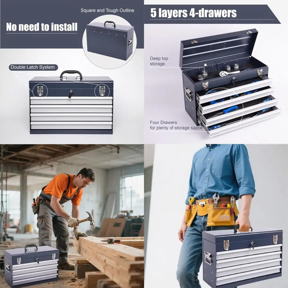 

Portable 21 Metal Tool Chest with 4 Lockable Drawers - Mechanic & DIY Organizer | Auto-Lock, Ball Bearing Slides, Durable Finish