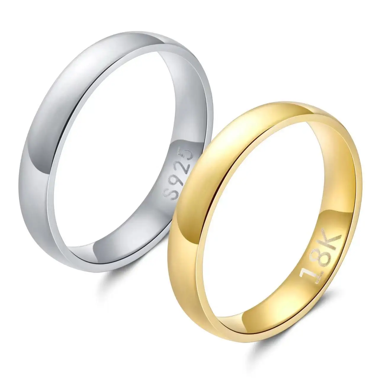 18K Gold-Plated Stainless Steel Ring Silver Color Anillos Mujer Couple Wedding Ring Bague Femme Acier Inoxydable Bague 4mm