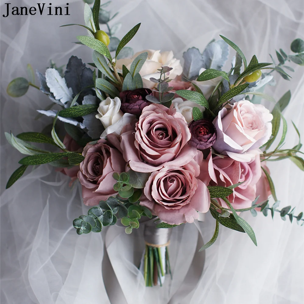 Janevini – Bouquet De fleurs artificielles pour mariée, Bouquet De mariage, Rose Blush Vintage, accessoires De mariage pour mariée