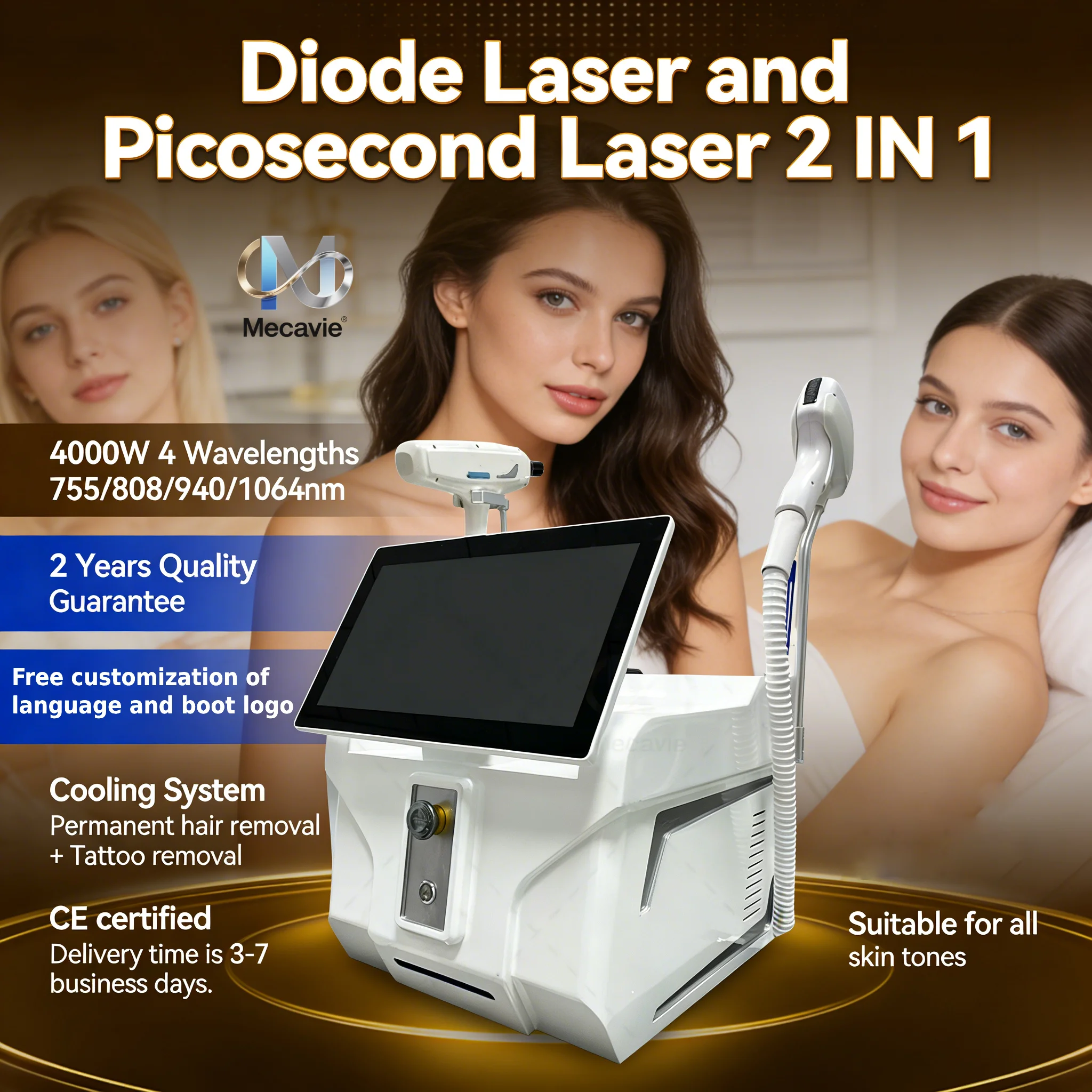 

Лазерный аппарат 2-в-1 для удаления татуировок (пикосекундный Nd:YAG) и диодный лазер для эпиляции (4000 Вт), хит продаж