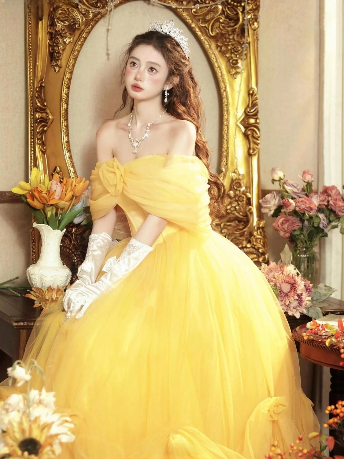 Gele strapl avondjurk Belle Princ Wedding Dr High End Luxury Studio Photoaphy Nieuwe Sle Koreaanse Sle Long Dr