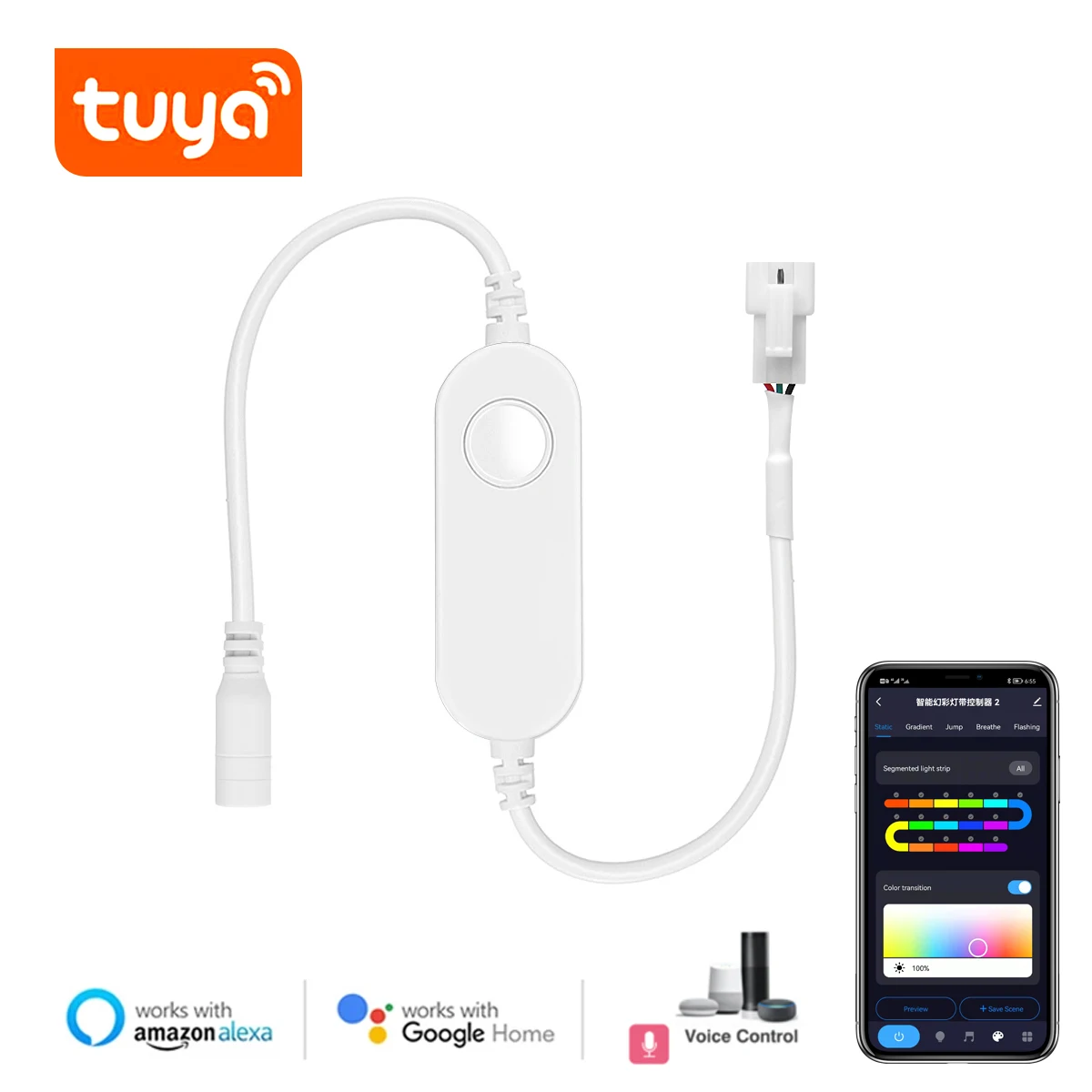 DC12V-24V Tuya APP RGBIC LED Controller 3 Pin Wifi RGB IC Controller Work With Google Home/Smart life For 3 Pin RGBIC LED Strip