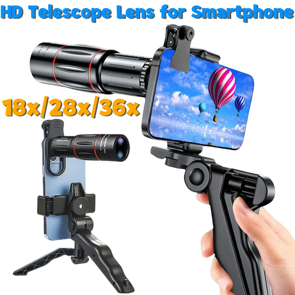 18/28/36X Mobile Phone Camera Lens Clip-On Zoom Phone Camera Telephoto Lens Optical Telescope Lens for Camping Hunting Sports