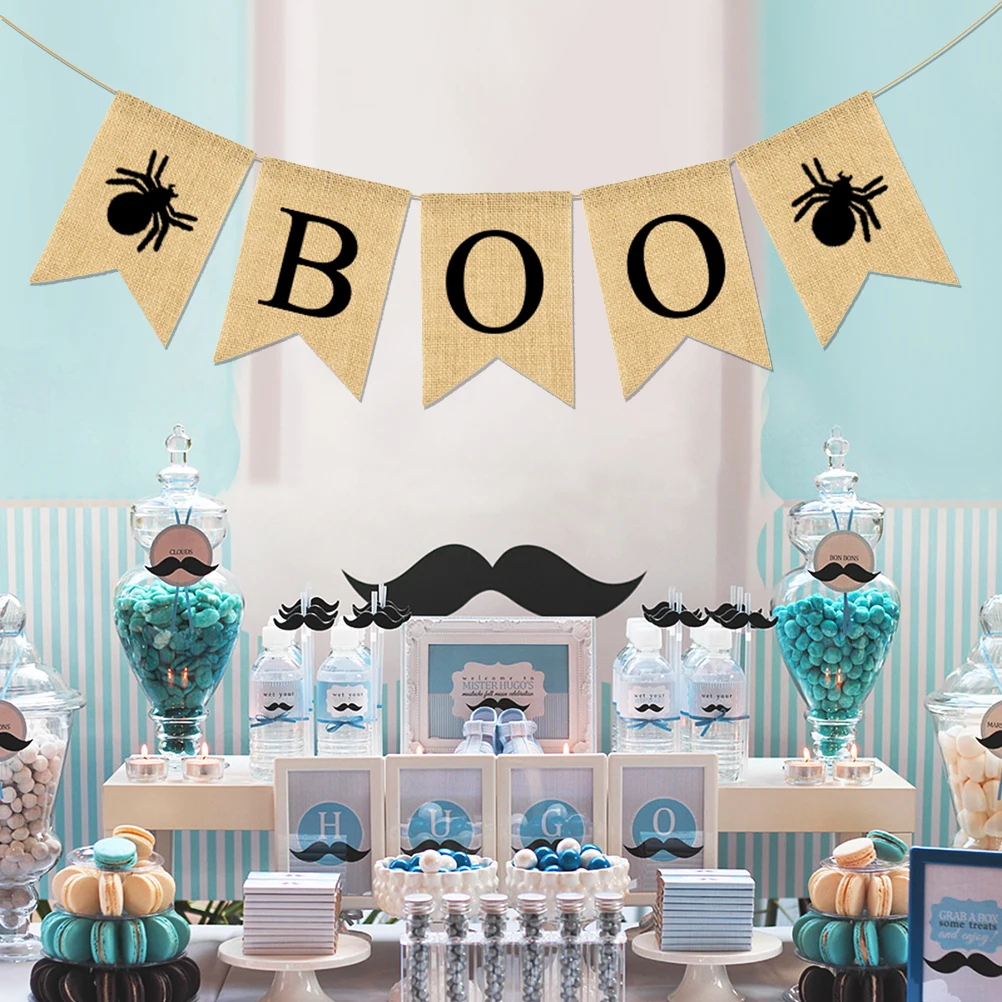 

Linen Dovetail Linen Halloween Banner Halloween Party Supplies Scary Giant Spider Decor Retro Style DIY Wall Hanging