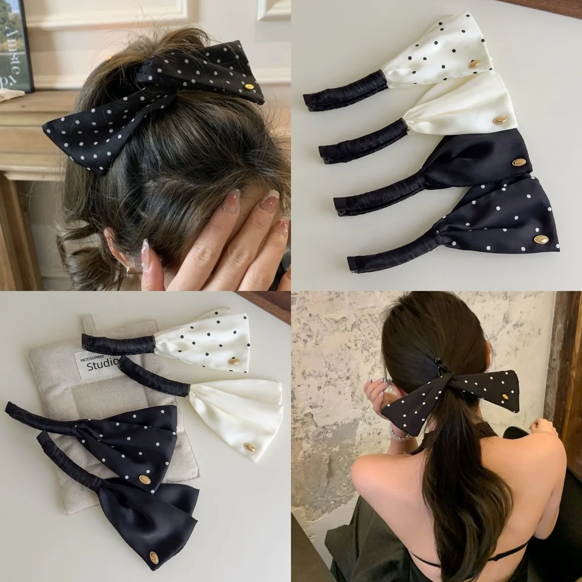 

Новая элегантная заколка-банан из атласа в корейском стиле с узором в горошек, регулируемая, для высокого хвоста, для женщин, 1 шт.