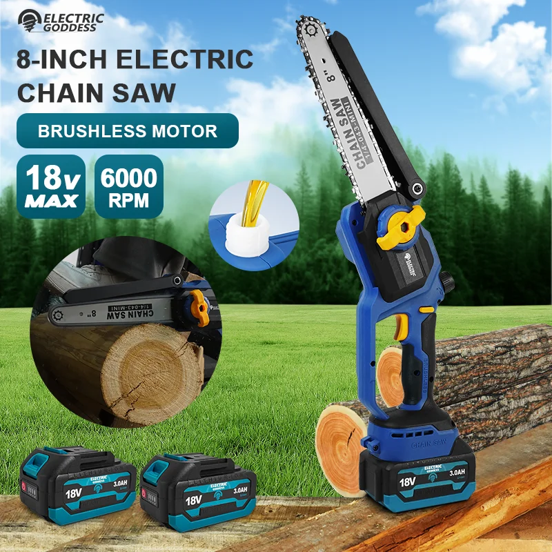 

Electric Goddess DLJ008 8-inch Brushless Electric Chain Saw Mini Chainsaw Handheld Garden Power Tool for 18V~21V Makita Battery