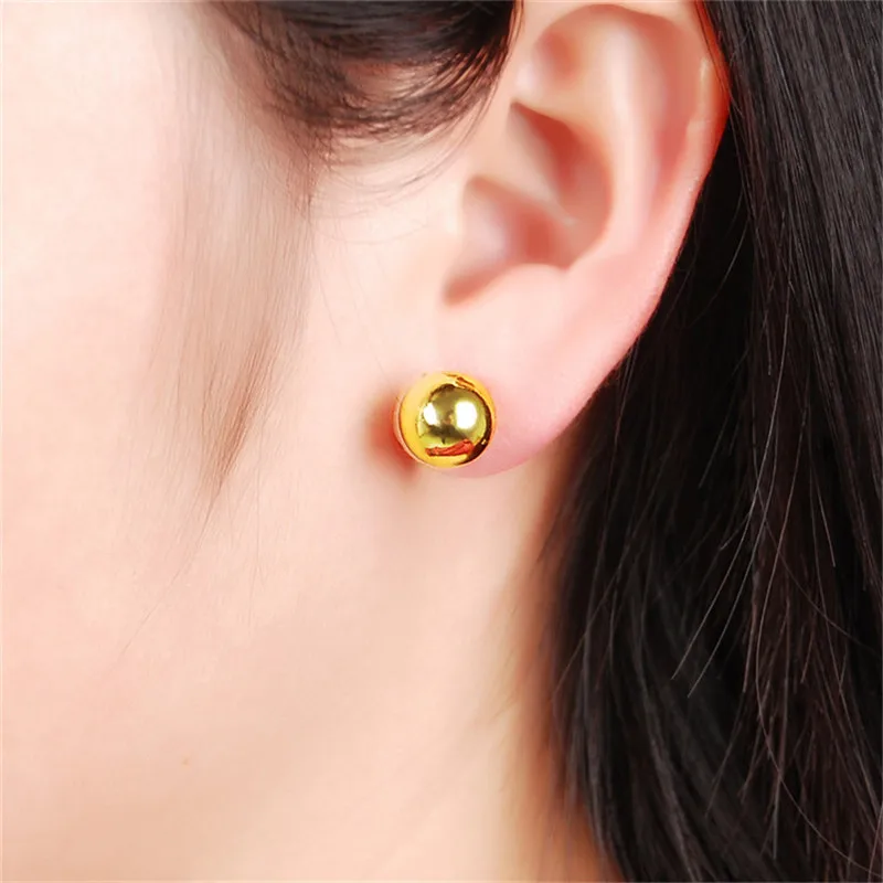 SAIYE 2023 NewKorea  Lovely 5mm Glossy Bead Earrings 24k Gold Plated Earrings Wedding Jewelry Gift For Women JE012