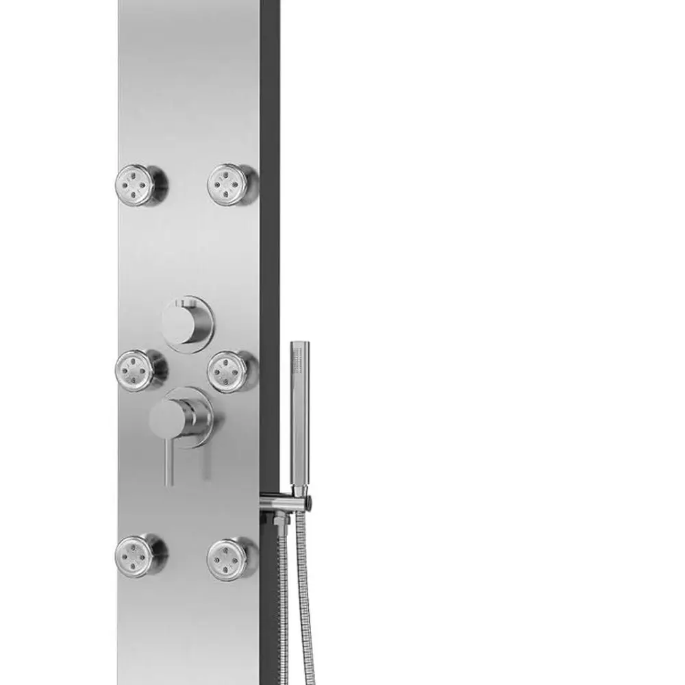 

Stainless Steel 8 Rain Shower Panel with Handheld Wand, 6 Body Jets, and Brass Spout - 2.5 GPM Flow Rate