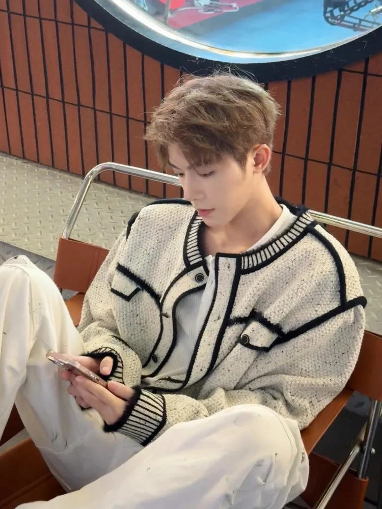 

Белый вязаный свитер с круглым вырезом, легкий, роскошный, модный, мужской, повседневный, осенне-зимний, в уличном стиле, Cleanfit