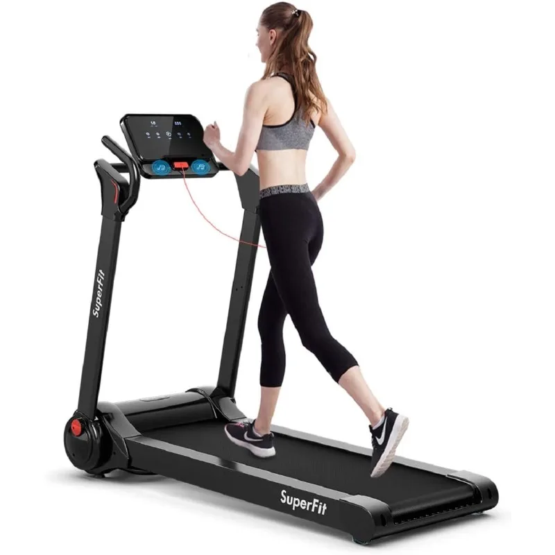 Electric Folding Treadmill 8-Stage Damping System Blue Tooth Speaker, Compact Running Machine, Superfit Treadmill for Home Use