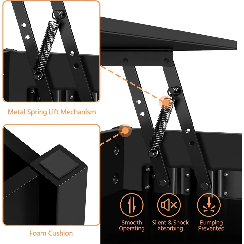 طاولة قهوة قابلة للرفع مع مساحة تخزين مخفية و3 أرفف مفتوحة، وآلية رفع مركزية، وأثاث غرفة المعيشة الحديثة