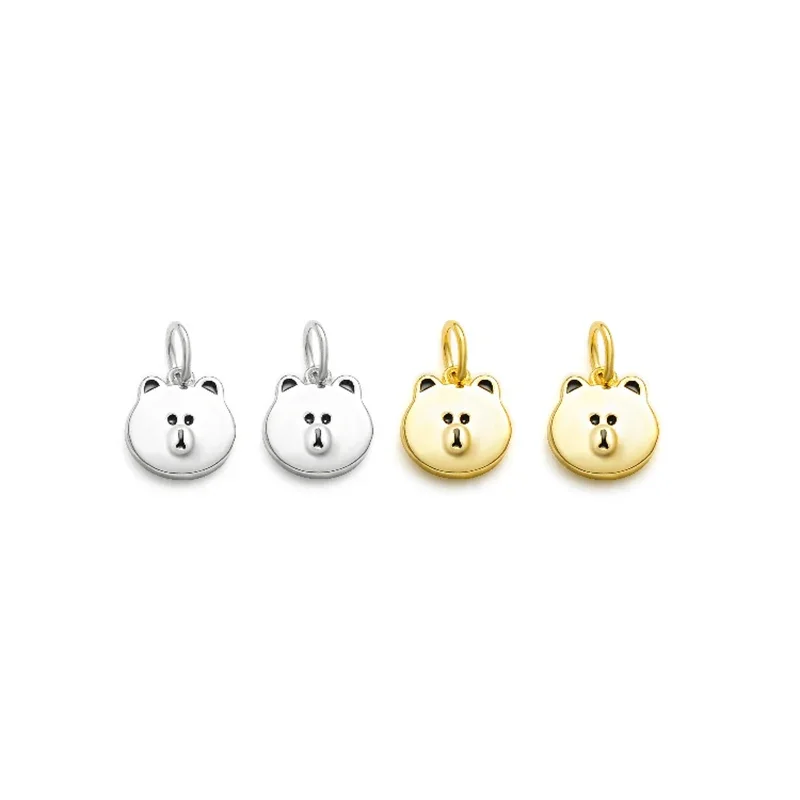S925 Sterling silver gold plated cute Bear pendant DIY Korean fashion pop jewelry bracelet necklace accessory women image 6