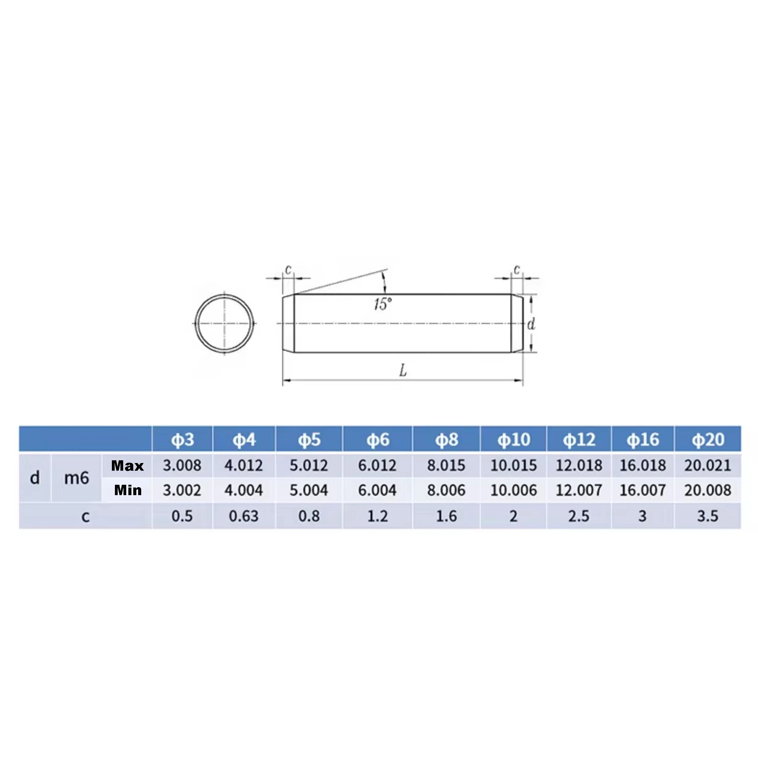 5~20Pcs 45# Steel Uenched Single Head Internal Thread Cylindrical Pin M3 M4 M5 M6 M8 Cylindrical Dowel Pins Fixed Pin