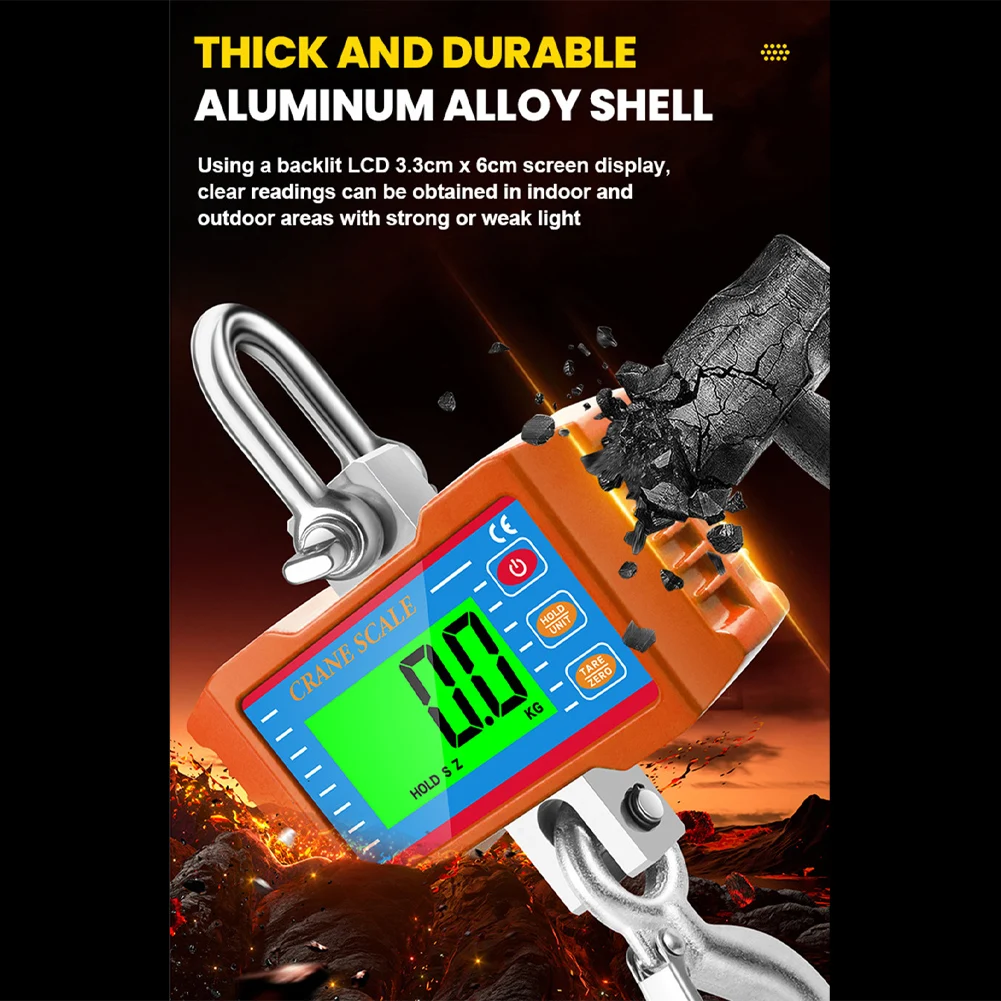 /1000kg /Electronic /Crane Scale LCD Backlit Display Portable Hook Weighing Tool For Industrial Construction Agriculture Heavy D