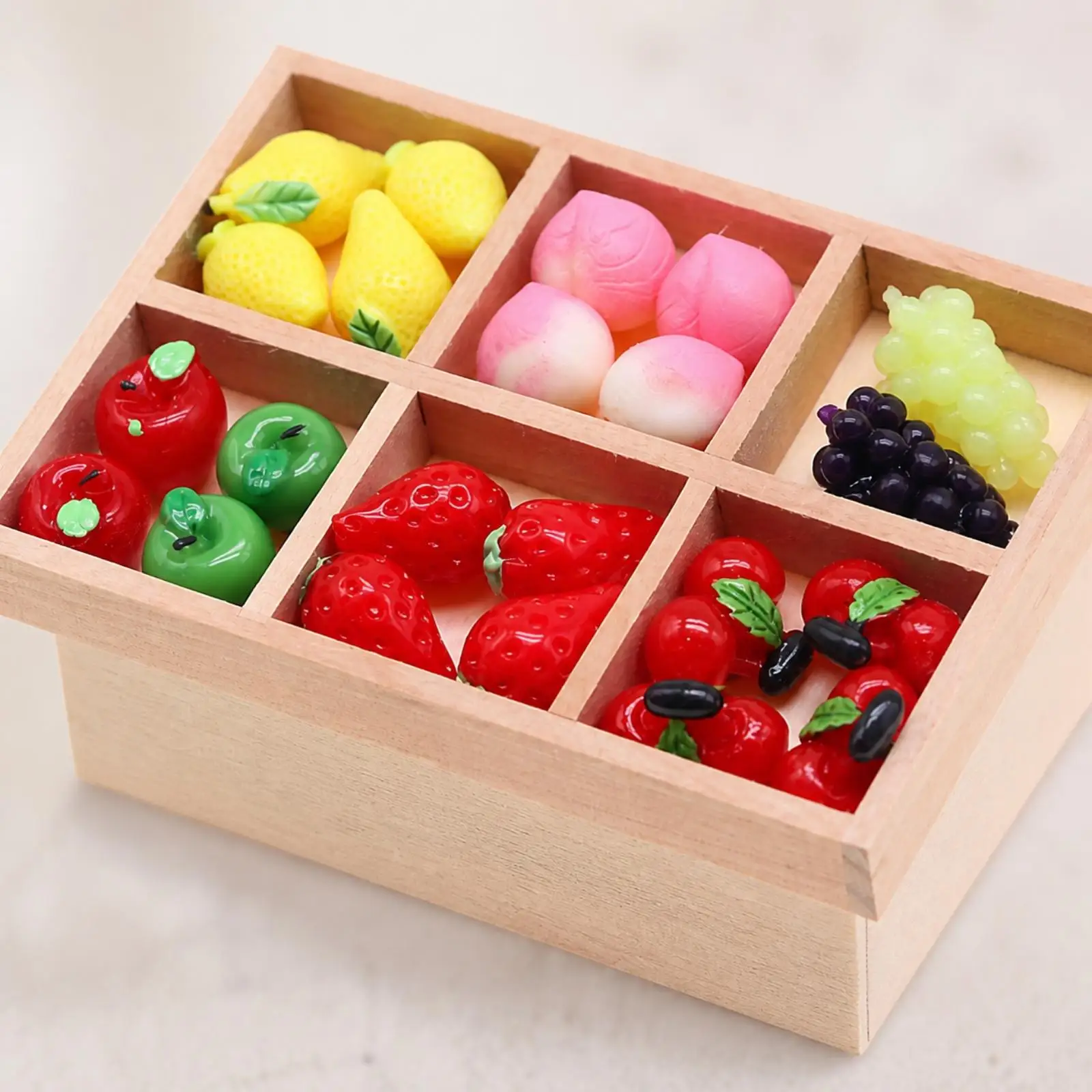 6 Slot Wooden Miniature Shelf for Dollhouse Accessories Organizer Display Rack for