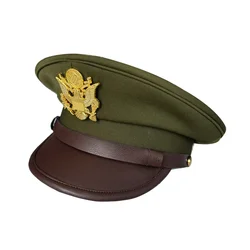 WWII WW2 US Officer Wide Brim Eagle Badge Hat Cap World War Soldier Replica Equipment US Officer Hat
