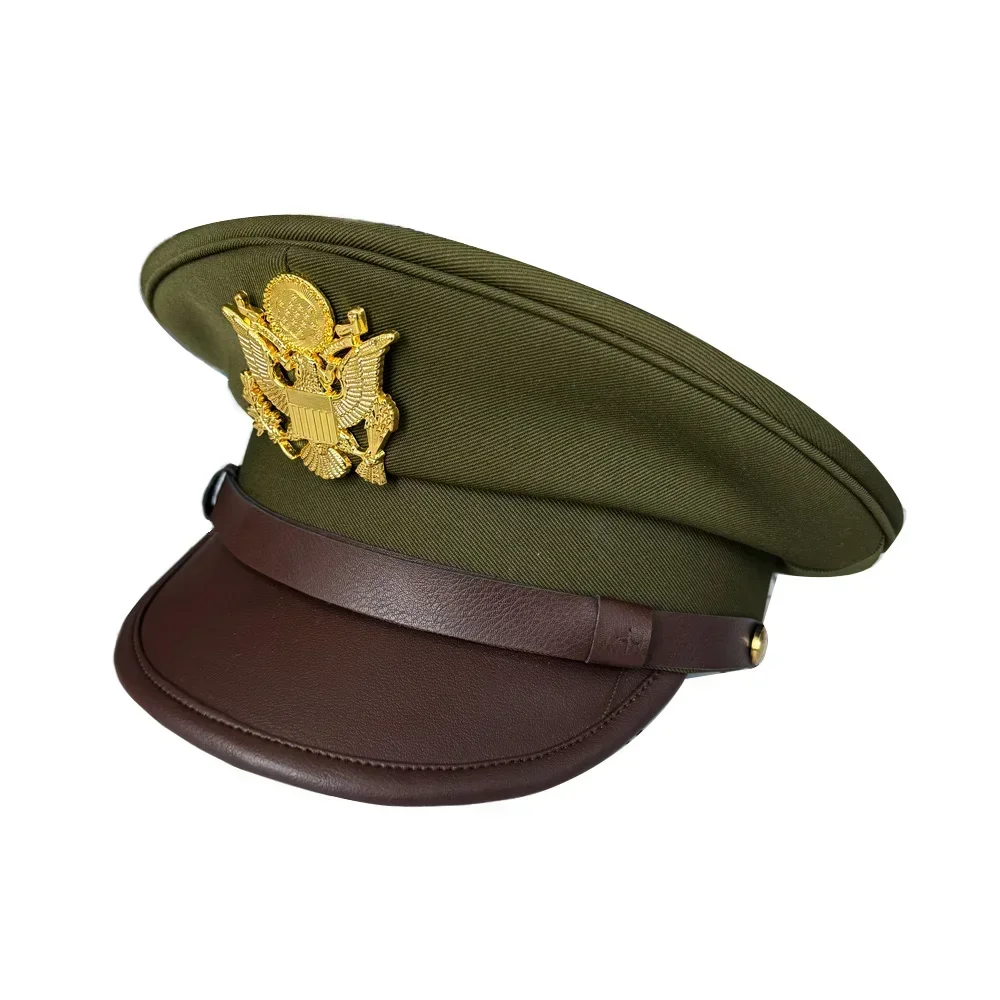 WWII WW2 US Officer Wide Brim Eagle Badge Hat Cap World War Soldier Replica Equipment US Officer Hat