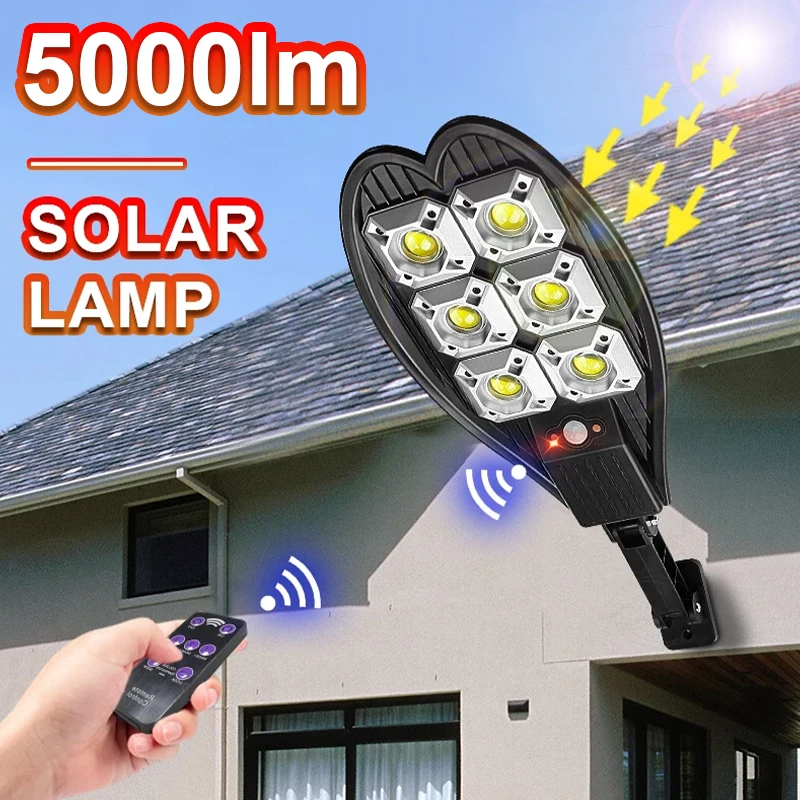 5000LM Solar LED Street Light Waterproof Remote Control PIR Motion Sensor Solar Lamp for Outdoor Garden Security Wall Light