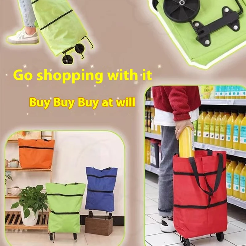 Shopping bag with wheels, foldable for buying groceries, small cart and trailer, portable large capacity bag for home use
