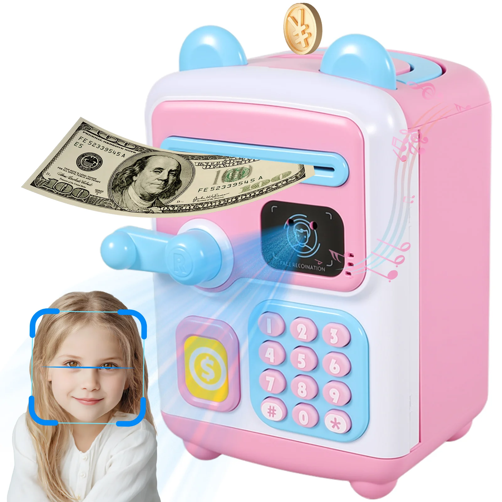 Piggy Bank Face ID Simulation Password Unlocking Electronic Money Bank ATM Security Unlocking Cash Penny Saving Box for Children