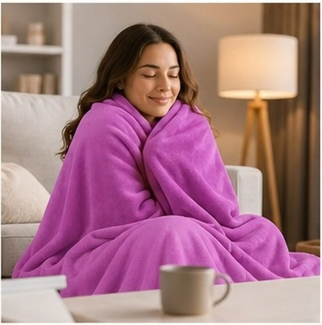 Extra Warm Coral Fleece Blanket Lightweight Versatile for Winter Camping Backpacking Home TV Coffee Time 65x93cm Light Purple