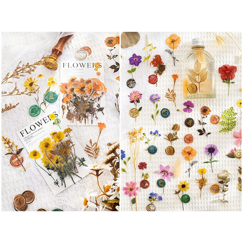 ETRT 320 Pieces Pressed Flower Theme Stickers Set Dried Flowers Resin Stickers Decals Floral Multicolor
