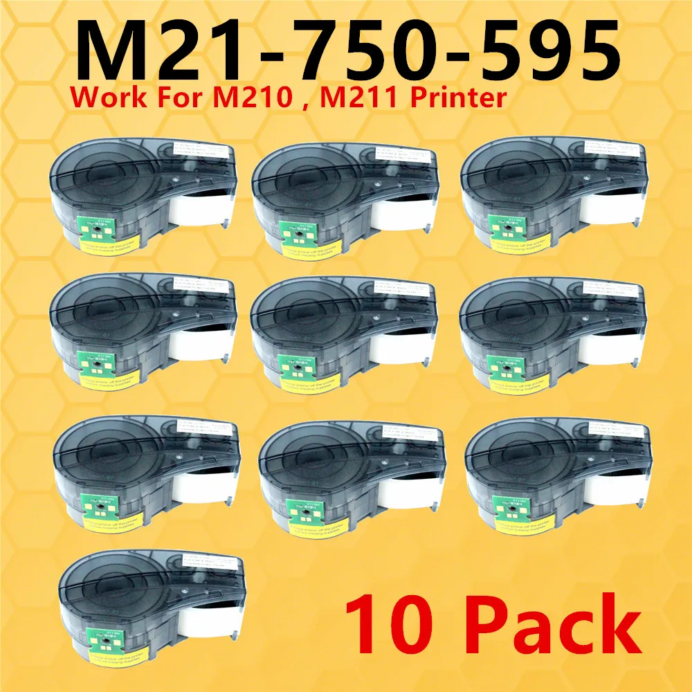 1~10PK New Version Labels Cartridge M21-750-595 Vinyl Label TAPE TAGS Work For M210, M211 Labeller Printer Black on White